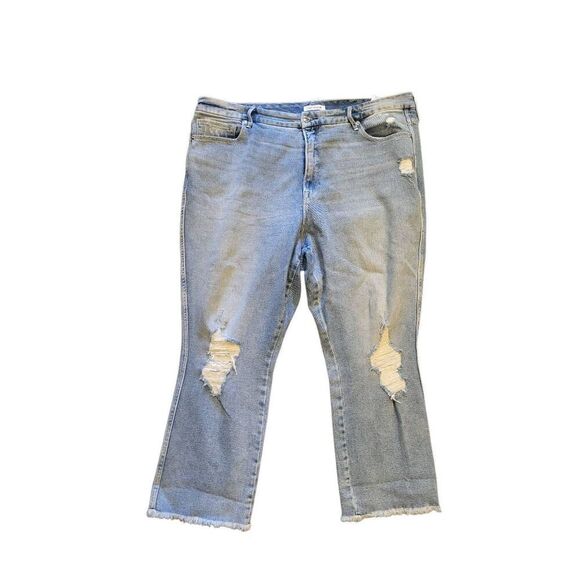 Good American Jeans Women's 20 Blue Good Curve Straight Ripped Knee Raw Hem - Picture 1 of 3